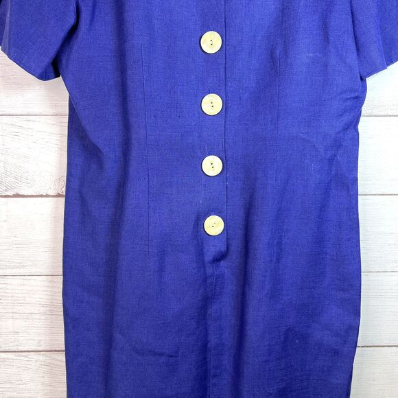 Vintage Brooks Brothers Blue Dress Linen Made In USA Sz 8 50s 60s Pearl Buttons - Picture 5 of 14